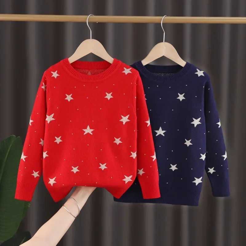 Cardigan 2022 Ins Winter Girls Sweater Star Sweater Knitted Childrens Clothing Q241205