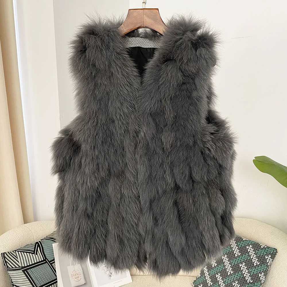 Natural Real Fur Vest Thick Luxury Waistcoat Fe Natural Fur Jacket Streetwear New Autumn Winter Warm Womens CoatXJ241206