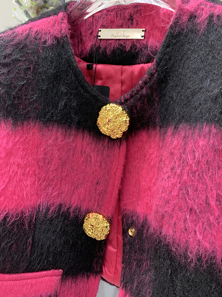 Newest F/W Designer Fashion Women Contrast Single Breasted Wool Short Jacket Mao