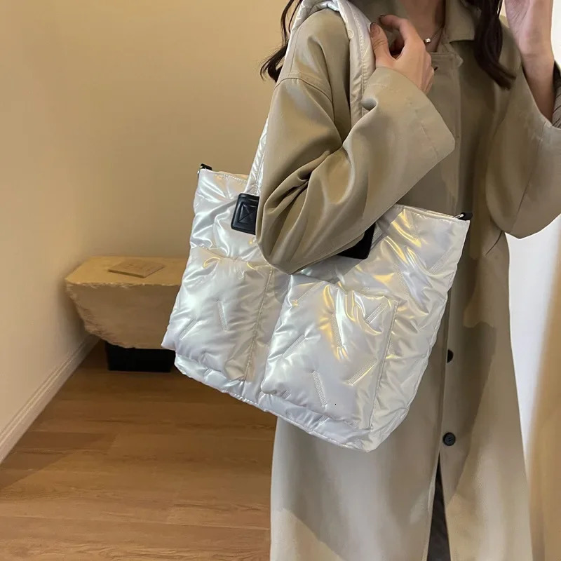 Bags Handbags Padded Bags Tote Women Shoulder Bag Ladies Hand Bags Large Capacity Glossy Quilted Cotton Bag 241206