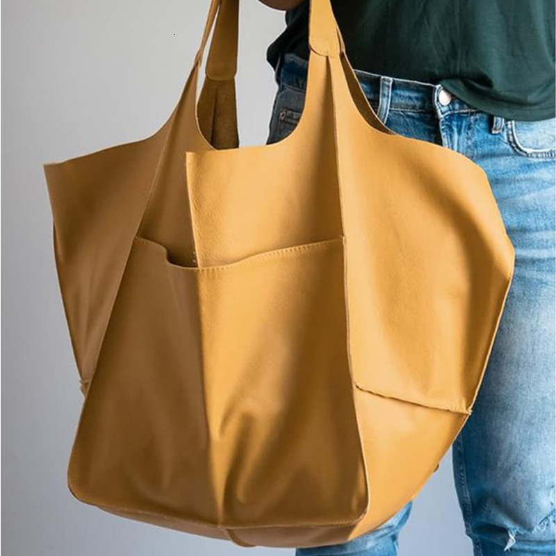 Simple Soft PU Leather Big Shoulder Vintage Large Capacity Female Handheld Tote Bags High-End Solid Color Ladies Handbags