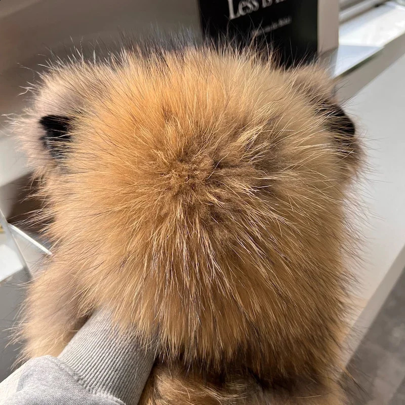 Natural fur raccoon fashionable womens hat double-layer knitted hat breathable and comfortable outdoor travel skiing snow Russian hat 241206