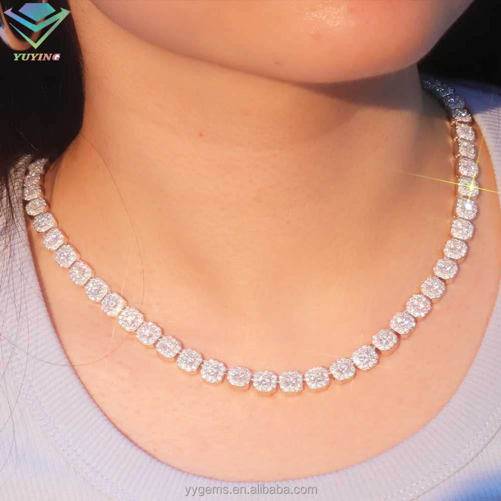 Fashion Large 8mm Moissanite Cluster Tennis Chain Jewelry VVS Moissanite Tennis Link Chain S925 Silver Chain Hip Hop Necklace