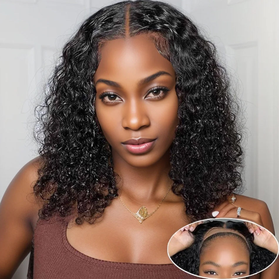 Loose Wave Glueless 13X4 Lace Frontal Brazilian Human Hair Wigs 180% HD Transparent Water Curly Short Bob Wig For Women