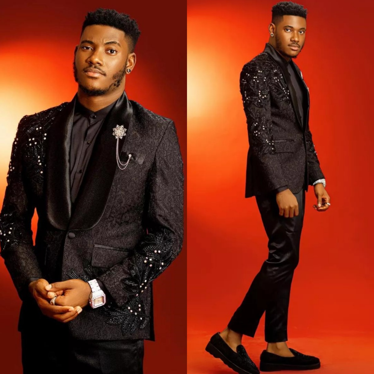 Stylish Men's Suit 2 Piece Set Sequins Beading Tailored Blazers Shawl Lapel Groom Jacket One Button Special Design Prom Custom Made (Coat+Black P
