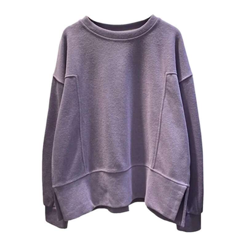 Women's Spring Autumn Thin Sweatshirt New Korean Ins Trendy Stylish Versatile Loose Fit Lazy Side Slit Jacket Top