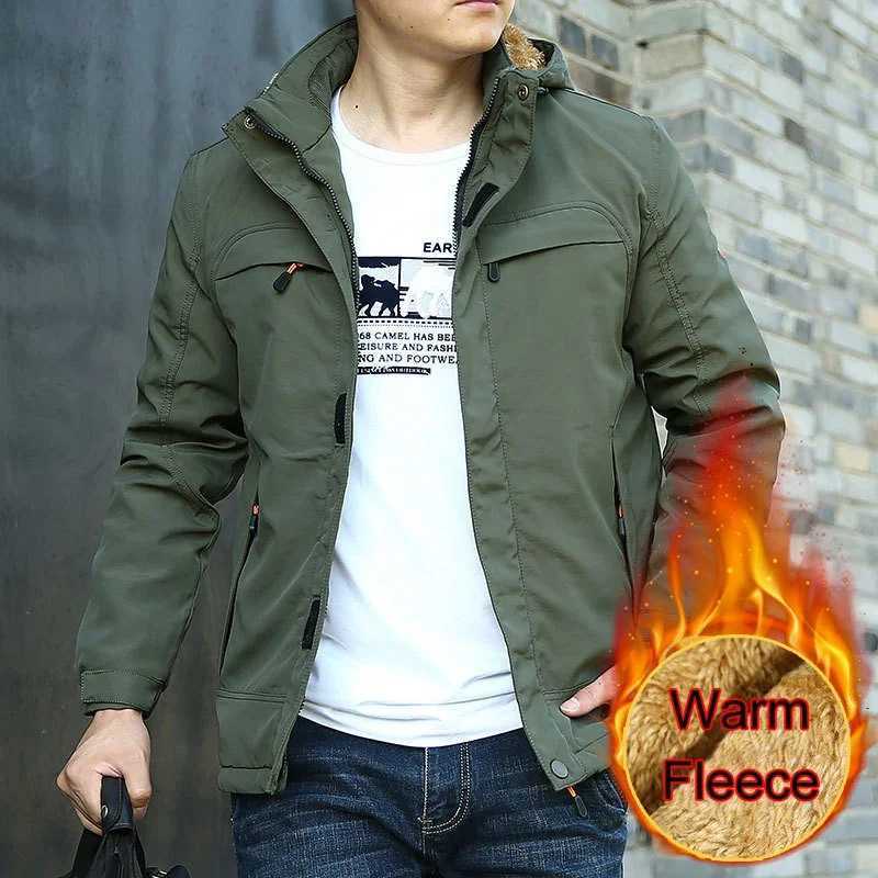 2024 Mens Casual Jacket Fur Lined Warm Coats Windproof Jacket Men Fashion Clothing Hooded Collar Fleece Lined Warm Coat MenXJ241206