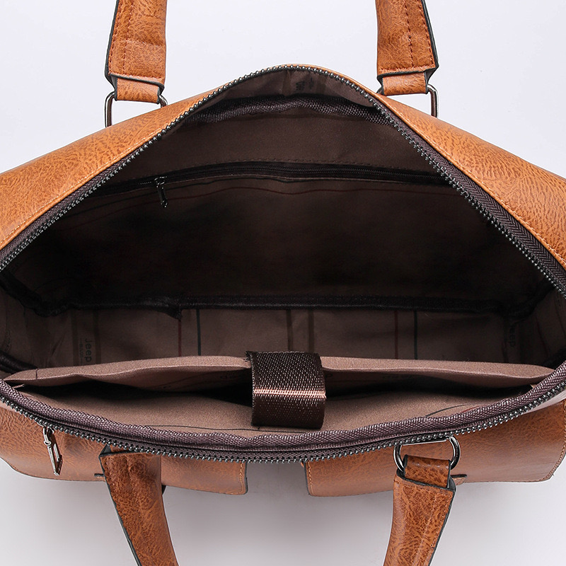 Hand Patina Vintage Briefcase Genuine Cow Leather Shoulder Bag Double Zipper Laptop Bags Business Case Travel For Men
