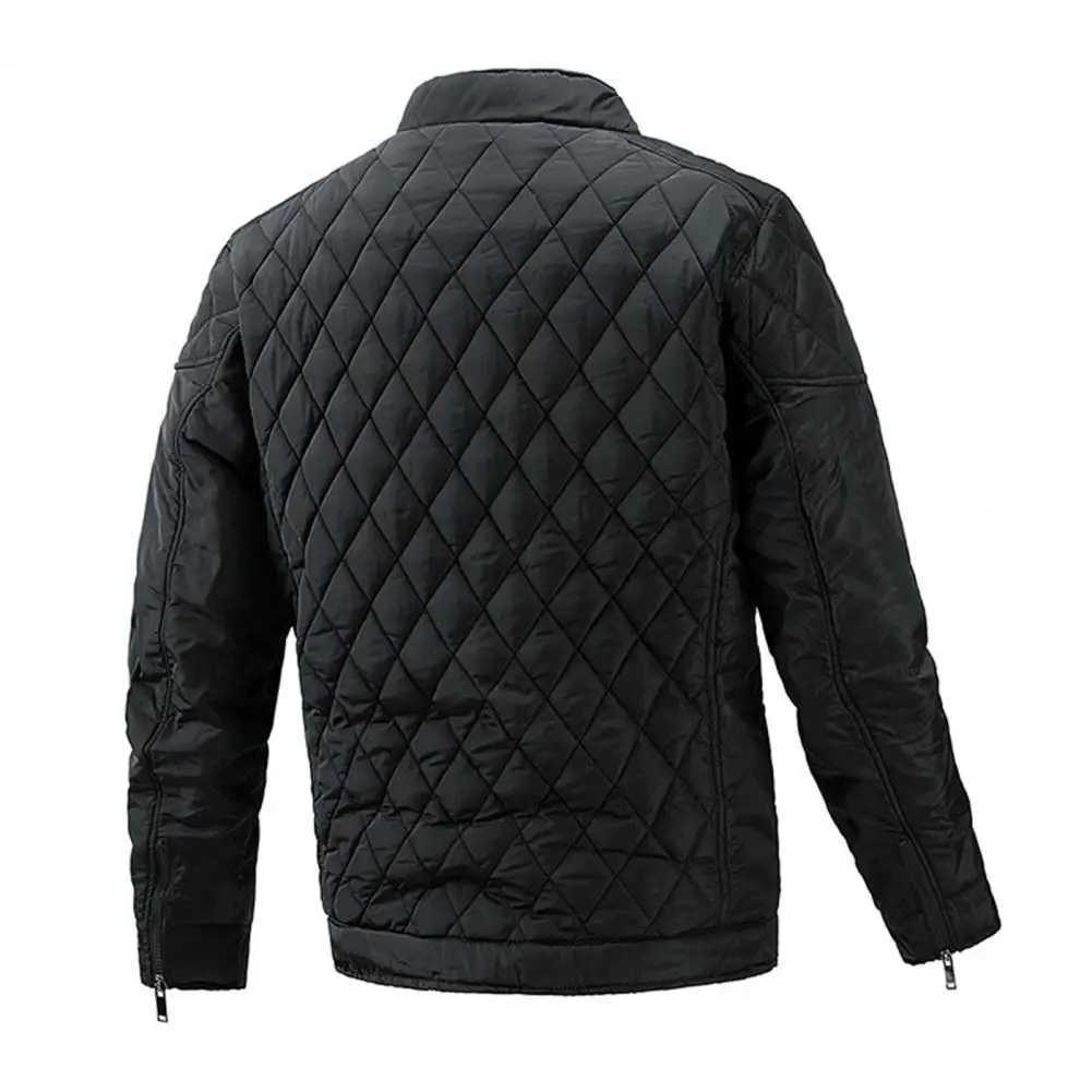 Men Stand-up Collar Coat Mens Quilted Stand Collar Cotton Coat with Zipper Pockets Windproof Outwear Jacket Coat for WinterXJ241206