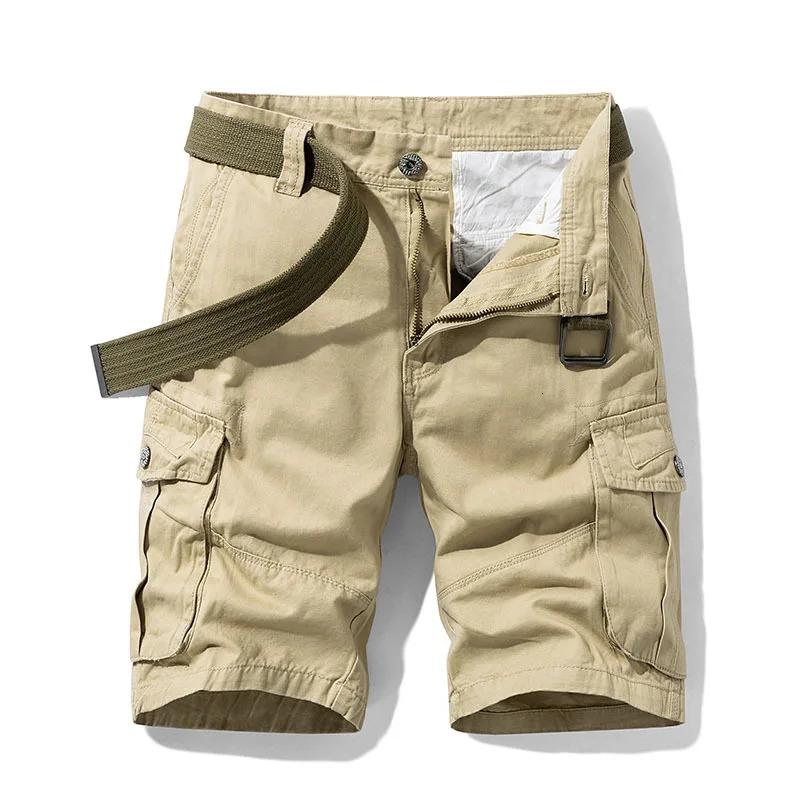 2024 Summer Mens Baggy Multi Pocket Cargo Shorts Male Cotton Khaki Mens Shorts Short Pants 30-38 No Belt 241206