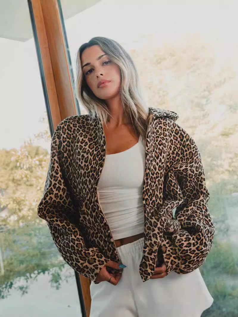 Men's Tracksuits Leopard Digital Print Hoodie With Loose Zipper Cardigan And Sweatshirt
