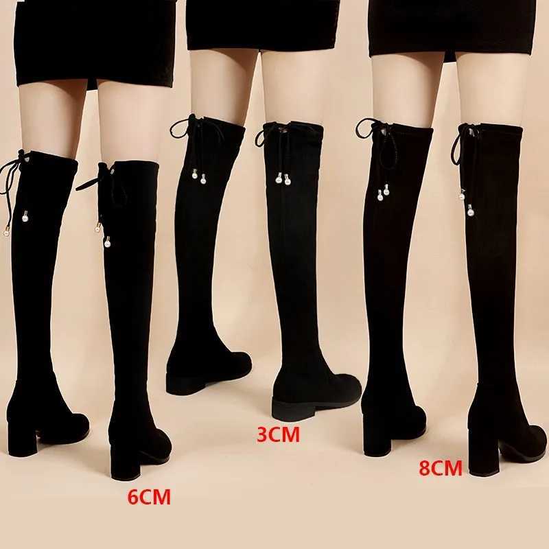 High Quality Size 41 Wens Over The Knee Boots 20 Autumn Fi Fem Platform Boot Ladies Sock Shoes Wan Lg Boots Square Heel T241206