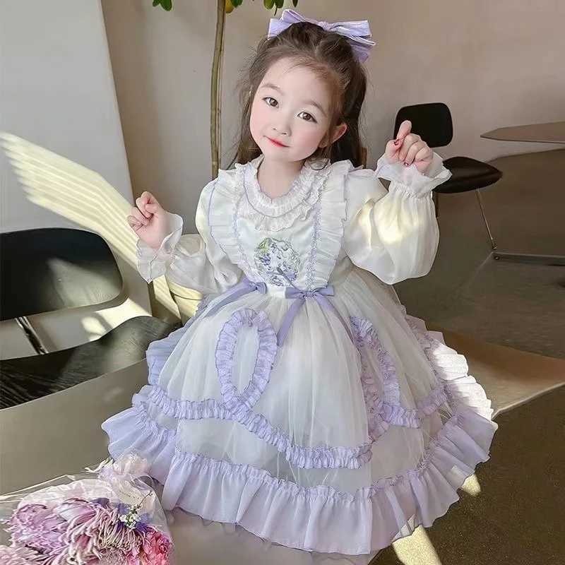 Autumn Girl Long Sleeved Princess Dress Fashionable and Sweet Splicing Bow Dress 3-10 Years Old Girl Par DressXJ241206