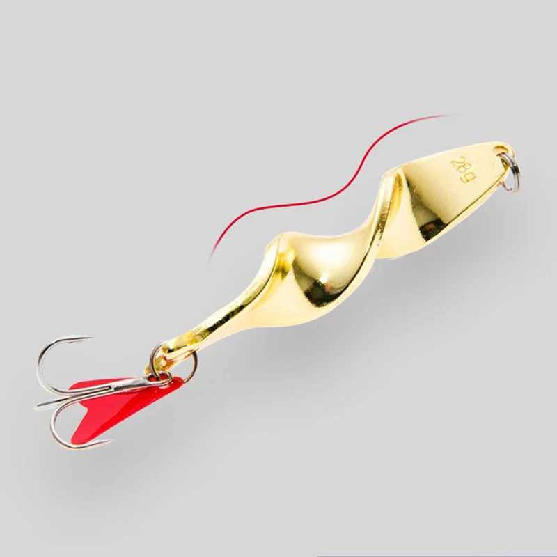 1PCS Gold Silver 10g 14g 21g 28g Rotating Metal Spinner Spoon Fishing Lure Baits For Trout Pike Pesca Fish Treb Hook TackXJ241128