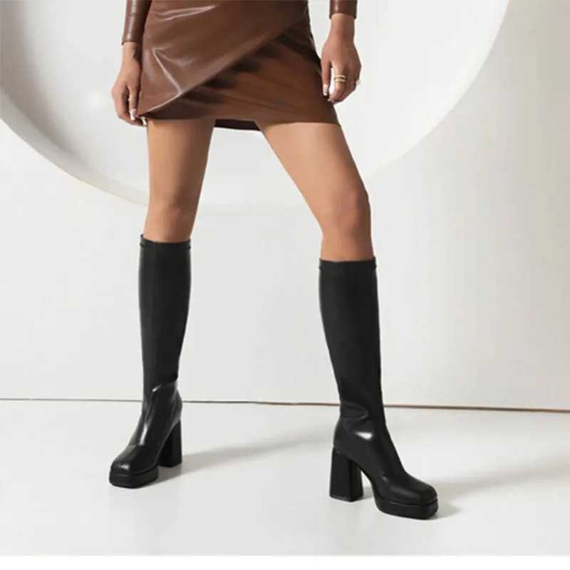 High Quality Wens High Boots Knee Boots High H platform leather trend elegant fashionable sexy black designer shoes available in plus size T241206