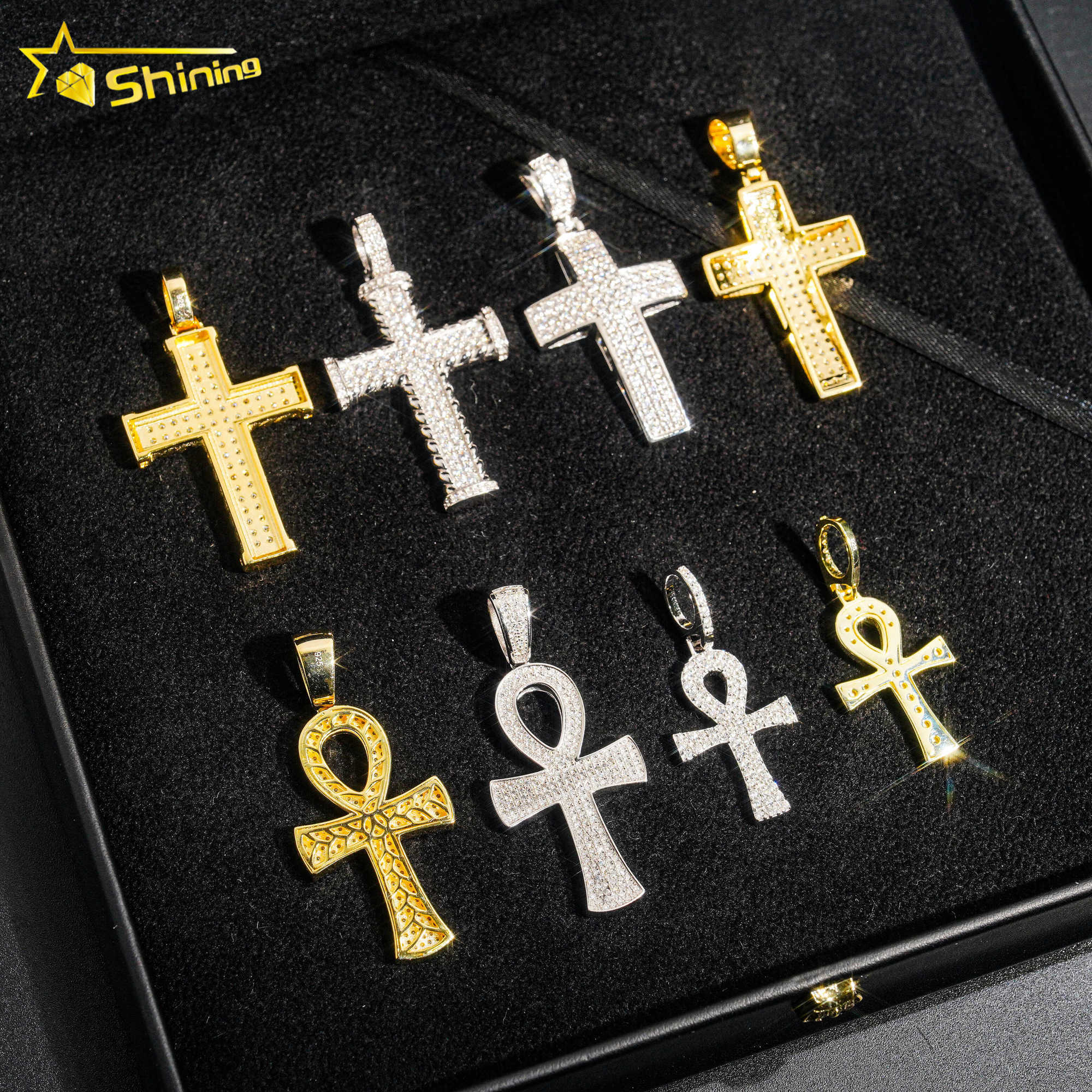 GRA certified 925 sterling silver moissanite cross pendants men women hip hop fashion cross charms with chains