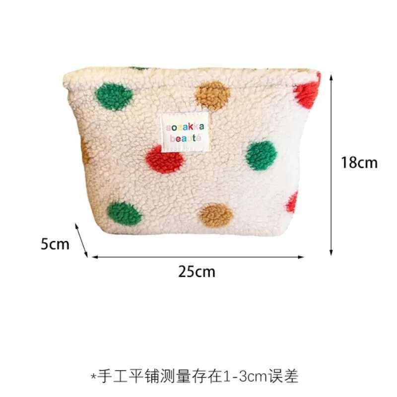 New Colorful Striped Dot Plush Cluh Cosmetic Bag Large Capacity Makeup Pouch Toiletries Bag Travel Outdoor Makeup StorageXJ241206