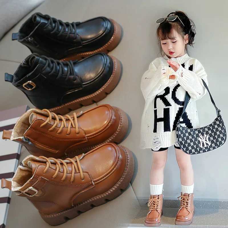 Children Shoe Retro Girls Short Boots Ankle Boot Boys Leather Boots Children Boots Winter Shoe for Girl Kid Shoe for Girl BotasXJ241206
