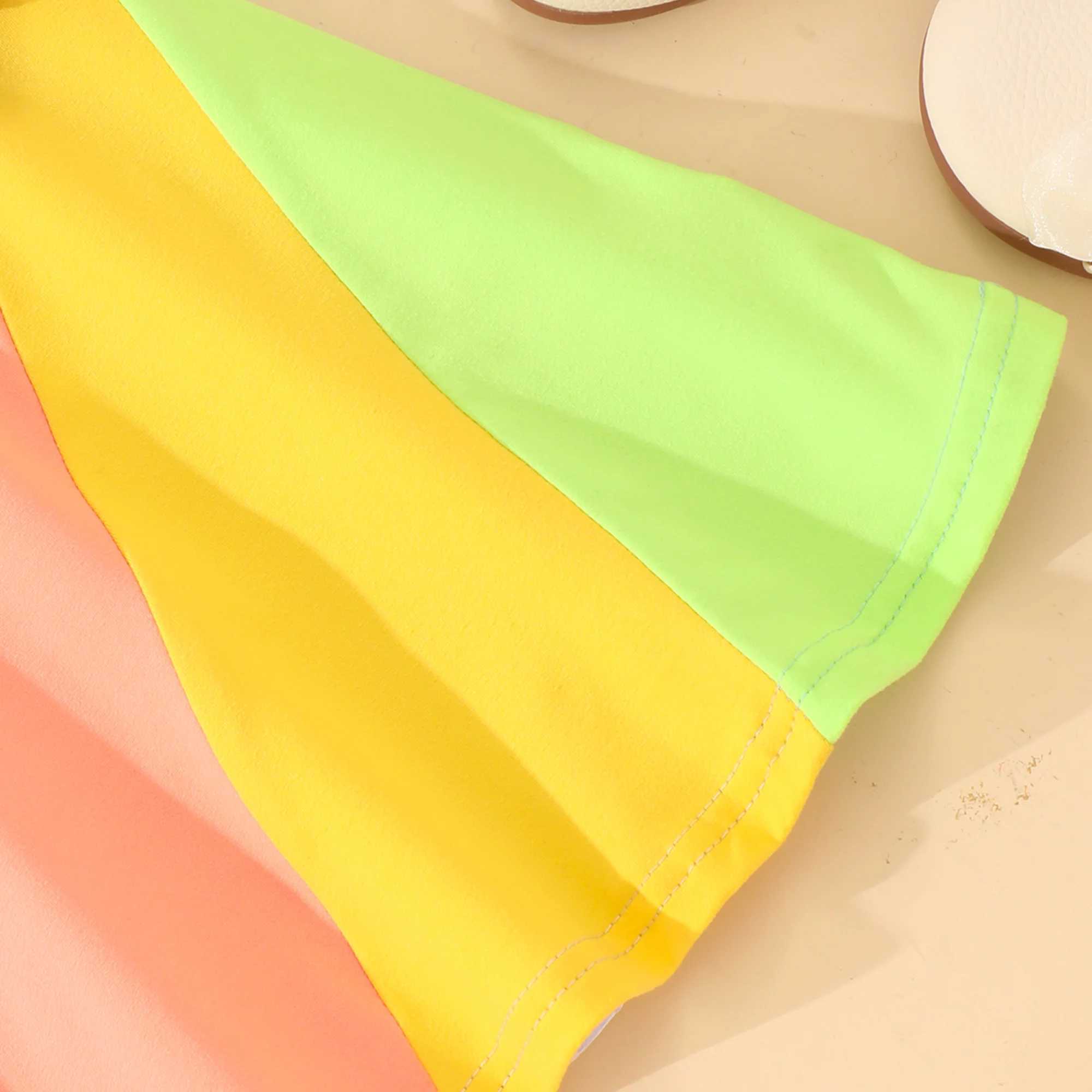 2024 Dress Childrens Girl Contrast Color Round Neck Long Sleeve Par Princess Dress 3 4 5 6 7 8 Years Flower Girls DressesXJ241206