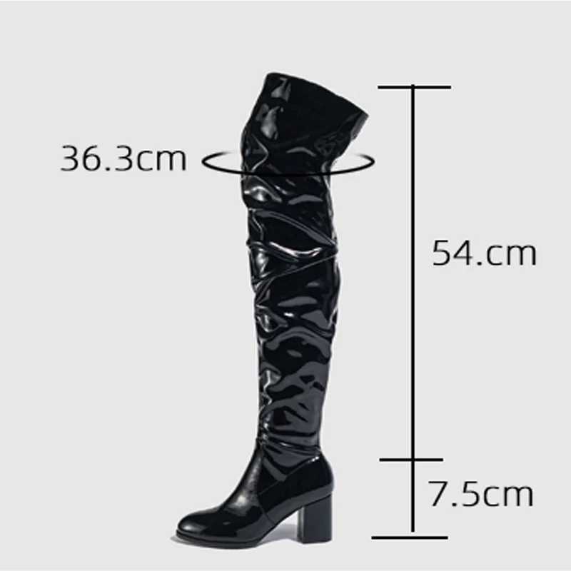 High Quality Eilyken winter patent leather knee boots Fi Niglub round toe zipper boots square high H womens shoes T241206