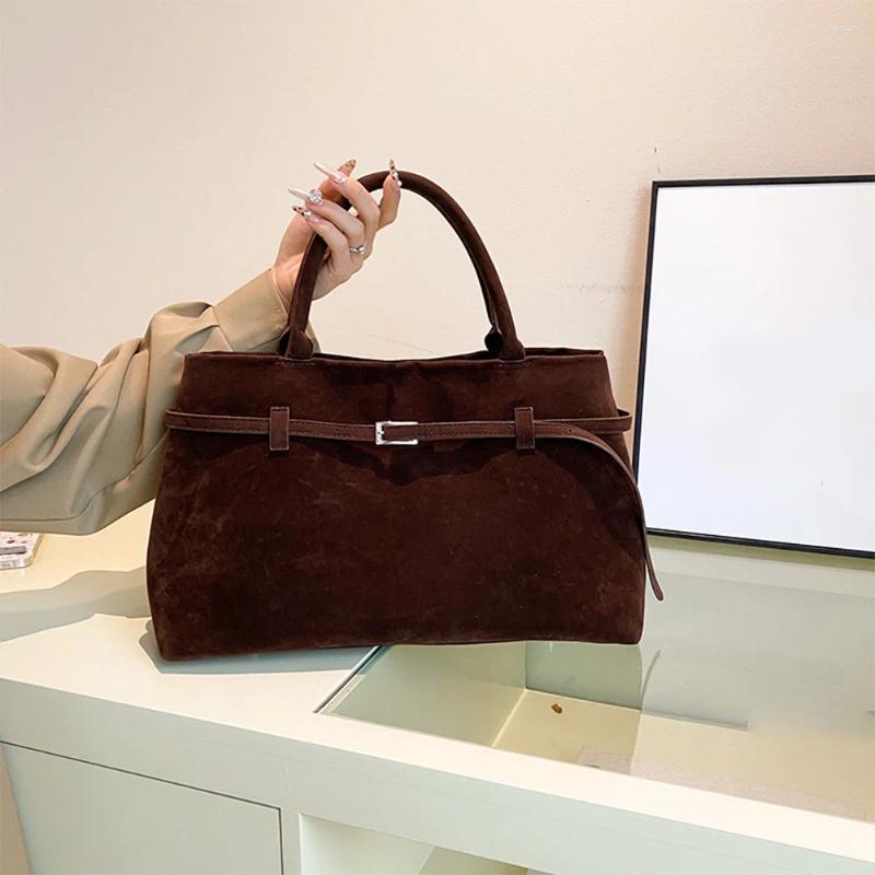 Shoulder Bags Women Suede Top Handle Bag Large Capacity Commuter Tote Solid Color Vintage Satchel Handbag For Work Travel