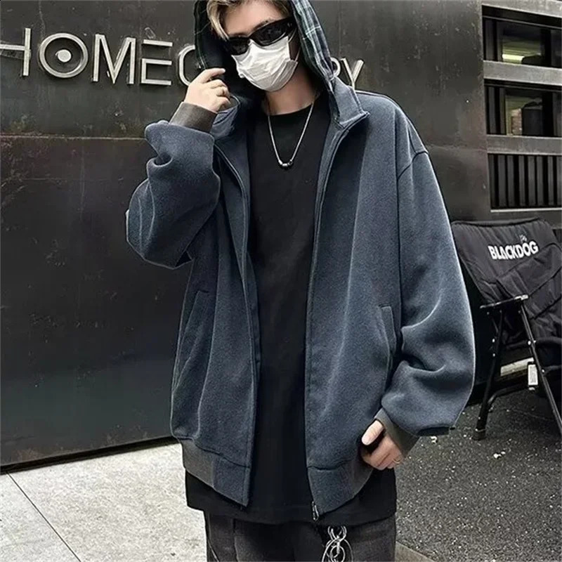 Autumn Plaid Zipper Hoodie Mens Sweatshirt Y2K Retro Street Clothing Patch Work Jacket Womens Harajuku Fashion Hoodie Coat 241205