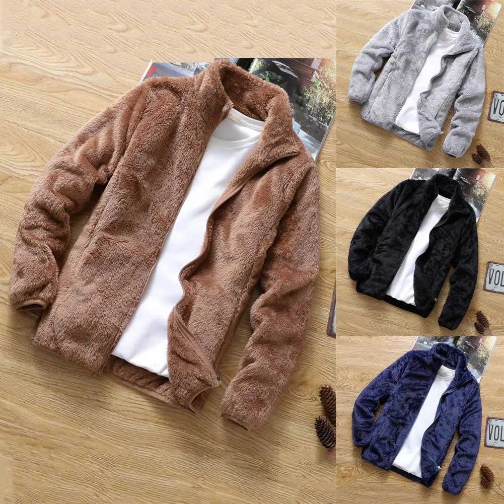 Chic Fluffy Jacket Autumn Winter Solid Color Double Sided Velvet Solid Color Fluffy Jacket Coat ThickXJ241206