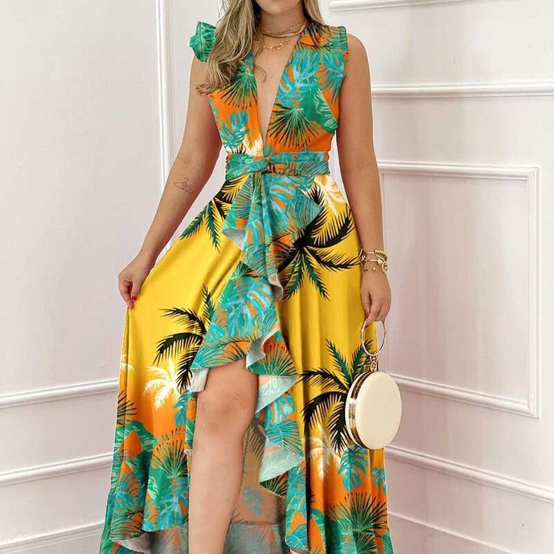 summer temperament commuting high waist design sense coconut tree print jumpsuit 2024 new casual fashion trend clothing