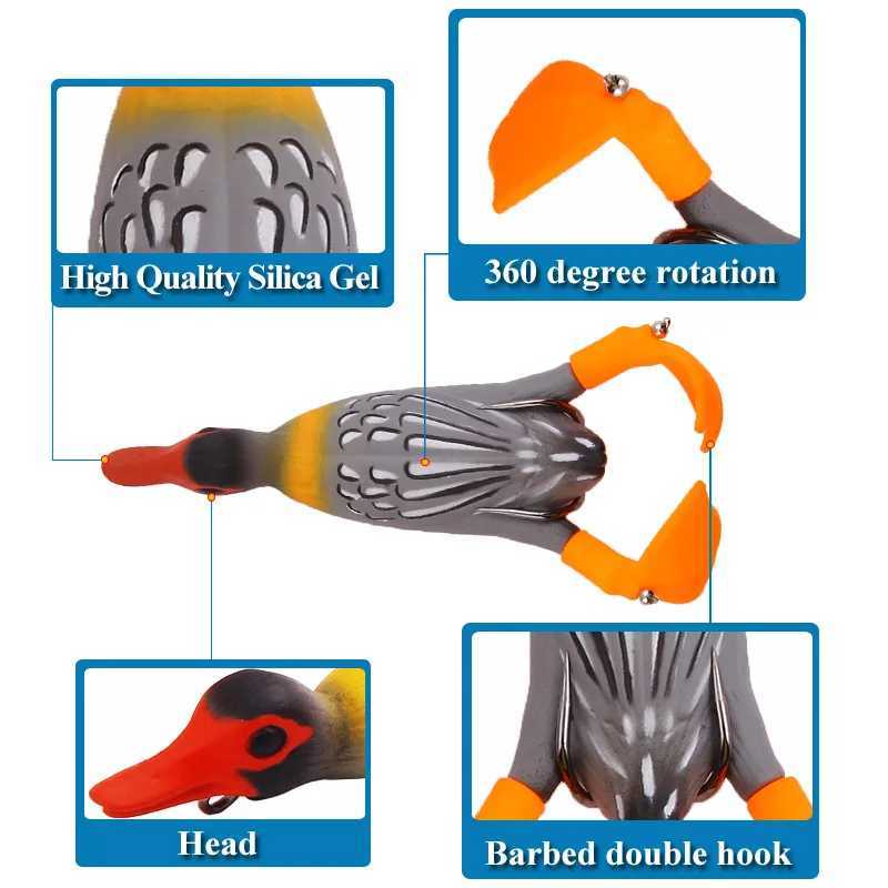 Lure Baits Propelr Soft Bait Duck Flippers Baed Doub Hook Floating Spinning Tractor Imitation Lure Silica Gel Fishing GearXJ241128