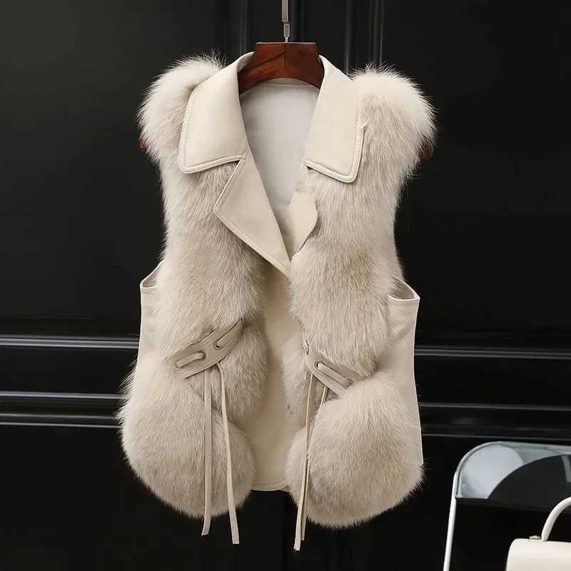 Autumn Winter Fe Faux Fur Waistcoat Top 2024 Women Splicing Together Fur Vest Jacket Fashion Ladies Plush Sveless OutwearXJ241206