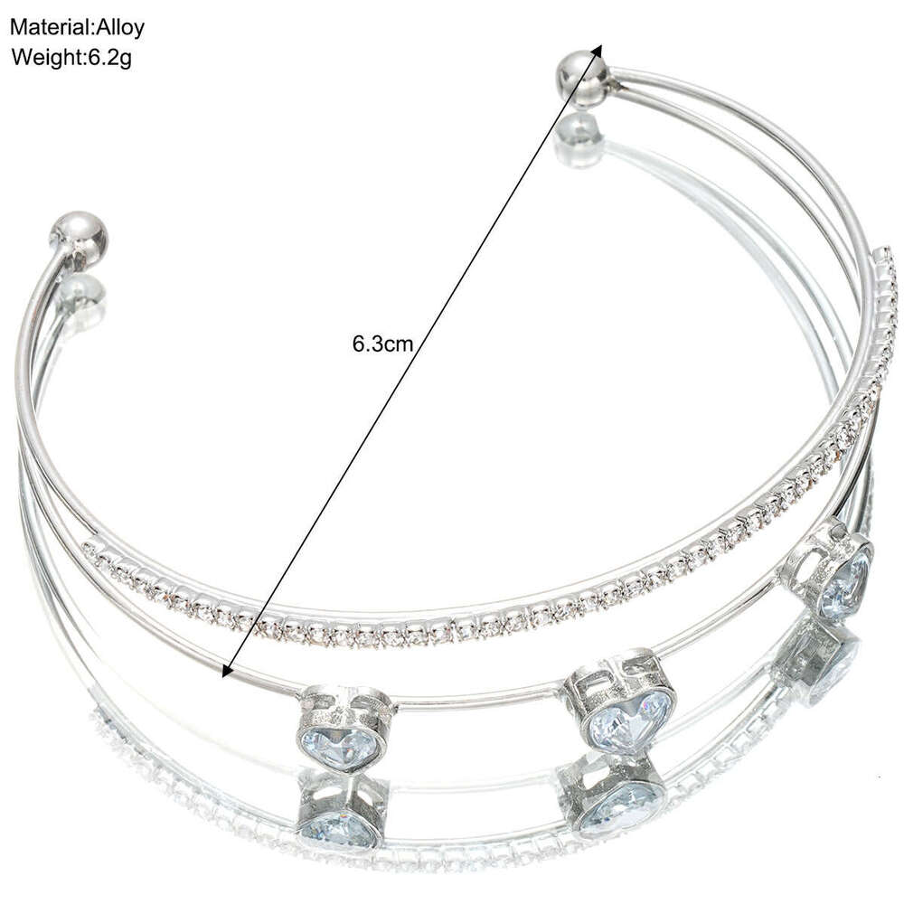 New fairy style dia studded heart-shaped zircon double-layer open bracelet with fresh, sweet, exquisite and trendy accessories