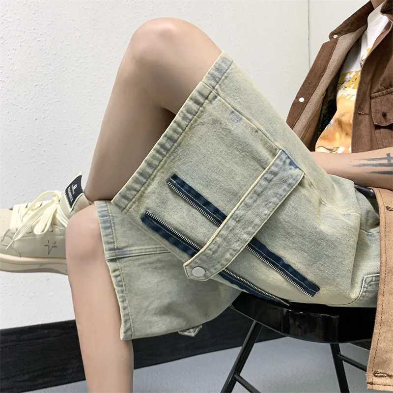 Men Patchwork Oversized Jeans Shorts Streetwear Harajuku Denim Shorts 2023 New Hip Hop Vintage Blue Summer Casual Loose ShortsXJ241206