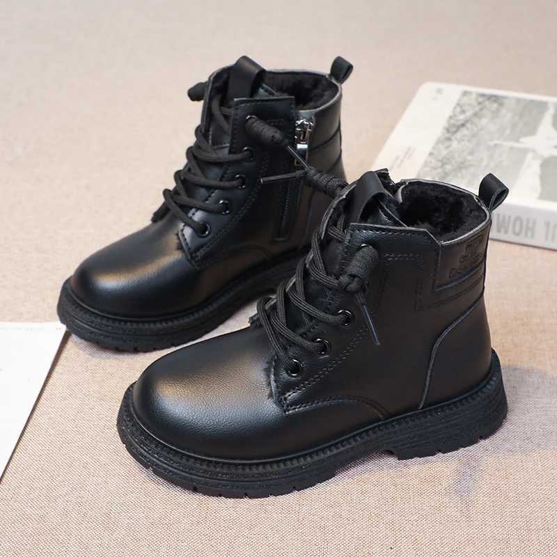 Low Cut Side Zipper Anti Slip Waterproof Girls Leather Boots Winter Outdoor Girls Fashion Cotton Boots Sandalias De MujerXJ241206