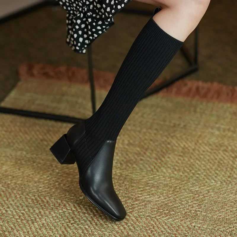 High Quality hot knee thick high sock boots winter boots warm and elegant autumn brown wedge elastic new temperature Lg shoes T241206