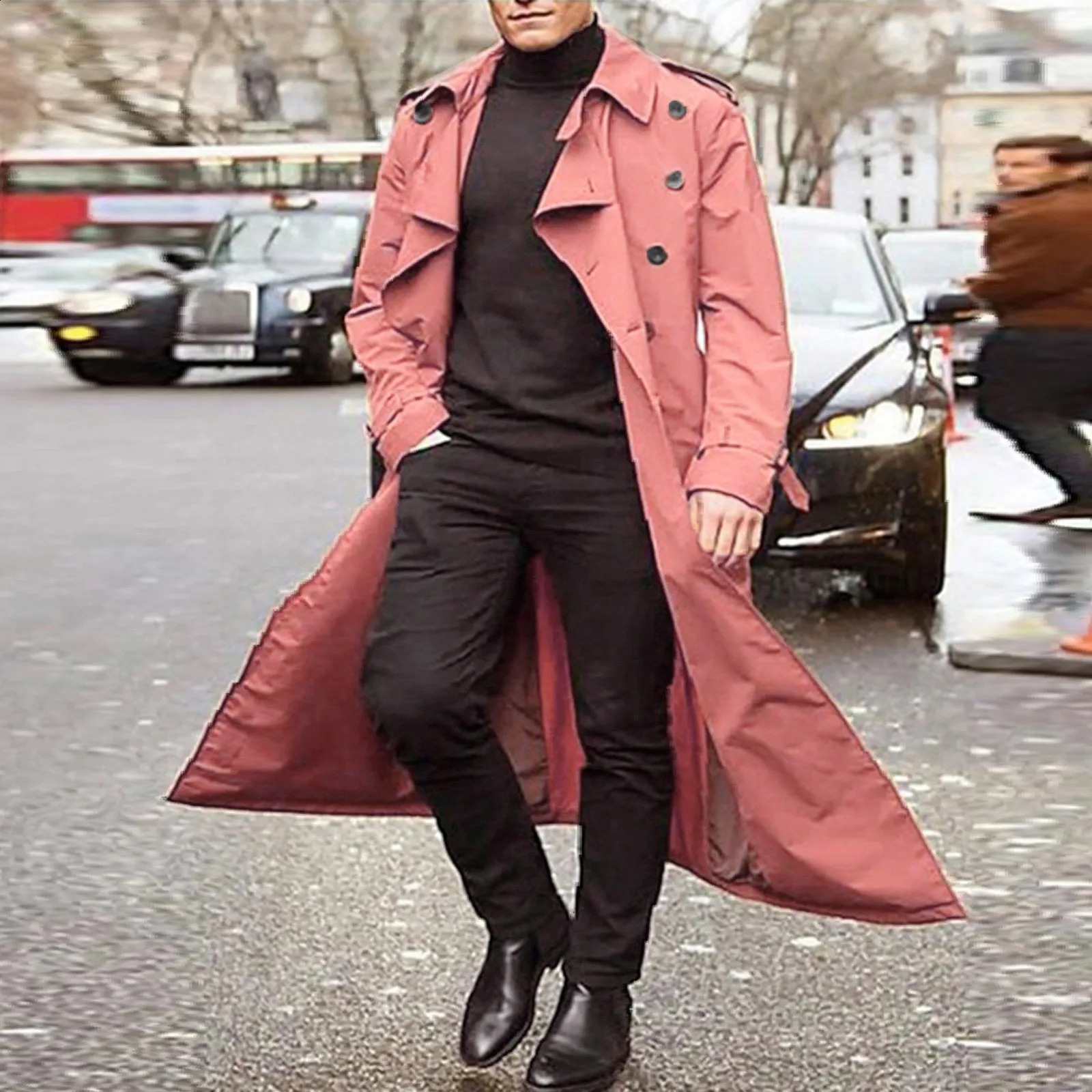 Streetwear Fashion Trench Mens Thin Coat Overlong British Coats Mans Clothing With Epaulets Jackets For Spring 241202