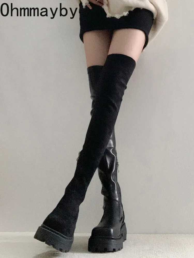 High Quality Streh Slim Wen Over The Knee High Boots Fi Soft Leather Shoes Autumn Thick High Heels Ladies Knight Lg Boots T241206