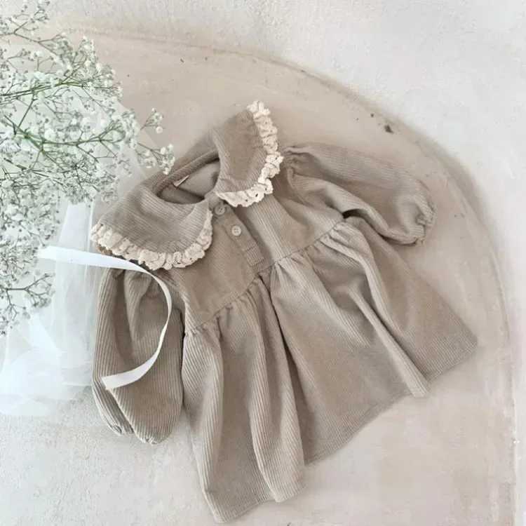 Spring Toddler Baby Girls Full Sleeve Lace Collar Corduroy DressXJ241206