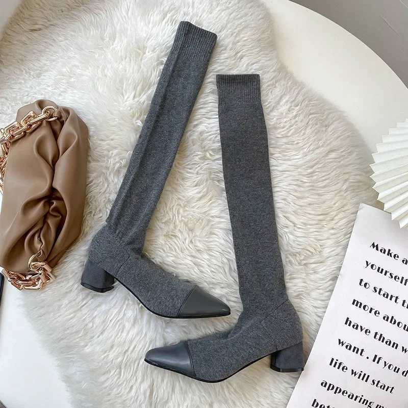 High Quality Fi Thick High Boots Elastic Fabric Socks Boots Warm Point Toe High H Shoes Autumn Winter Sexy Over the Knee Boots T241206