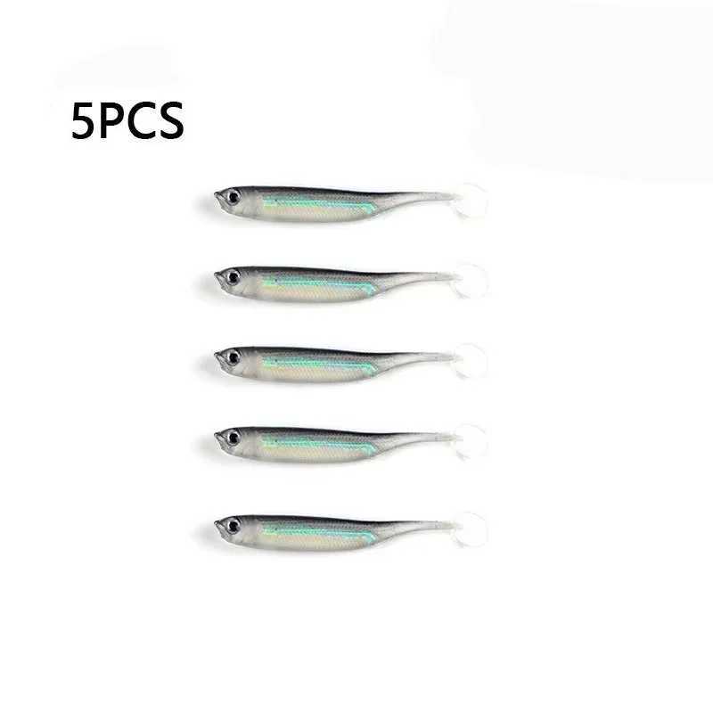 5pcs/lot Fishing Soft Bait T Tail fish Fishing Lures Rainbow Color Sequin Swing Fishing Spinner BaitXJ241128