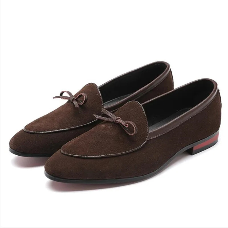 Mens Casual Shoes with Bowknot Genuine Suede Leather Trendy Party Wedding Loafers Flats Mens Driving Moccasins EUR Sizes 38-48 241206