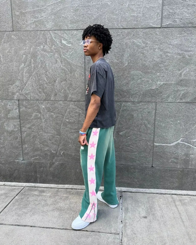 High Street Hip Hop Flared Sweatpants Striped Side Zipper Design Elastic Waist Wide-Leg American Retro Trend pants 241205