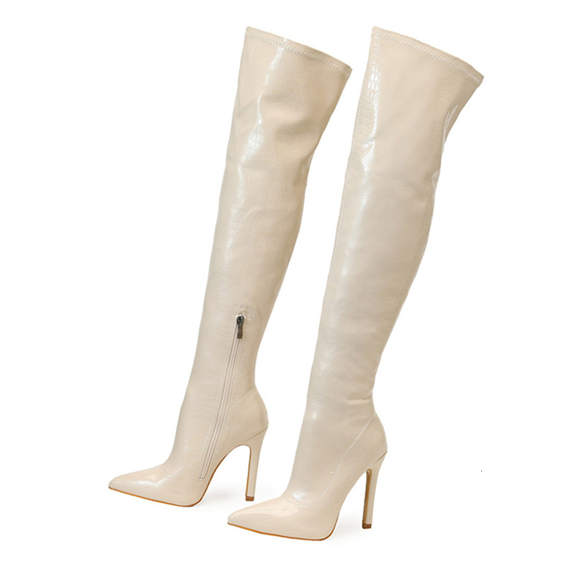 Liyke New Fashion Pink Over The Knee Boots Women Cozy Leather Pointed Toe Zip Thigh High Long Shoes Winter Stiletto Heels Pumps