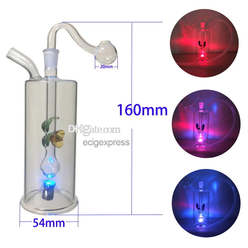 LED Light Oil Recycle Bubblers Water Pipes Oil Burner Mini Glass Percolator Bubbler Smart Portable Smoking with Bowl Slide and Soft Silicone Mouthpiece