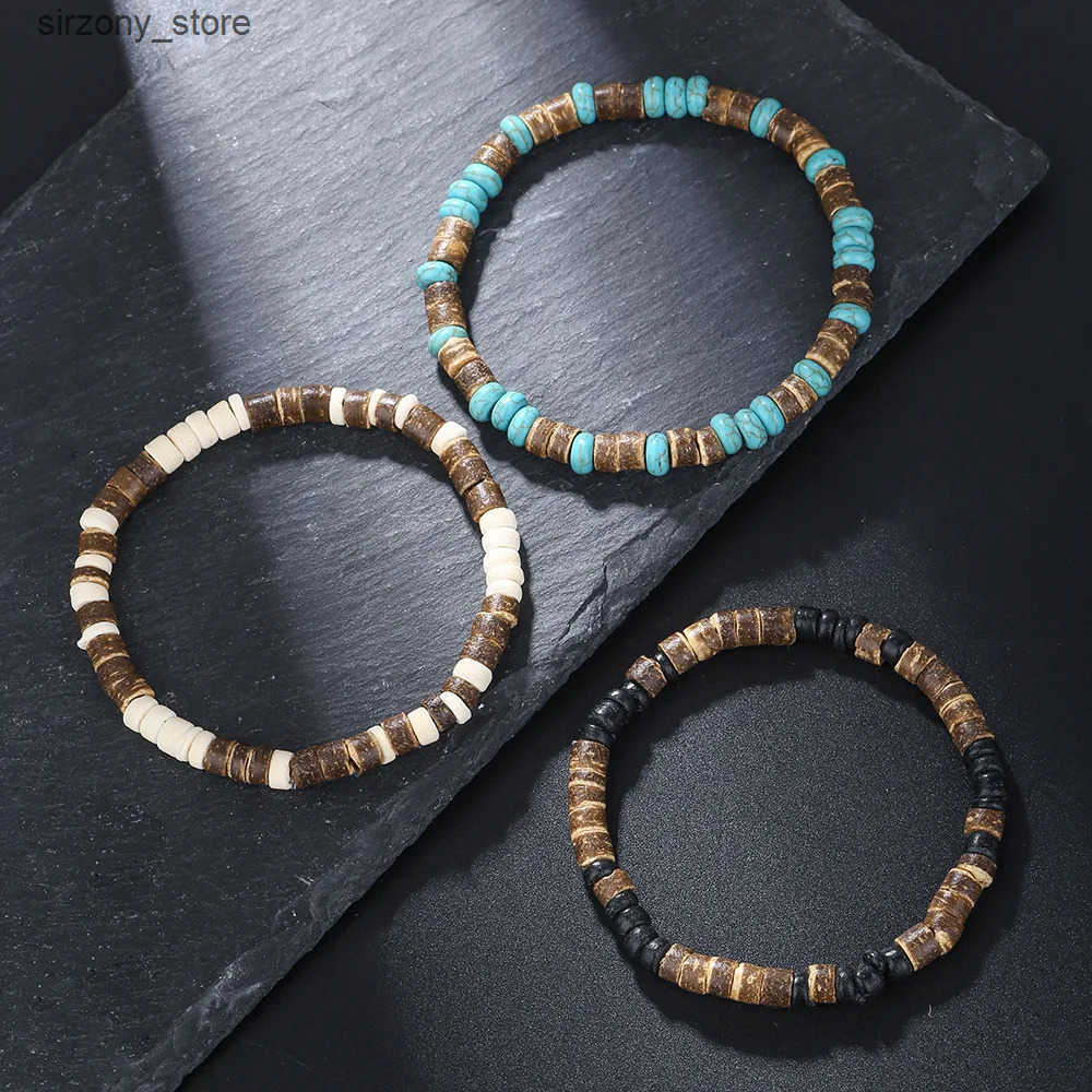 Beaded Coconut Wood Beaded Bracelet Eiastic Turquoise Stone Bead Bracelets for Men and Women Handmade Stacking Wooden Stretch Bracelets J241206