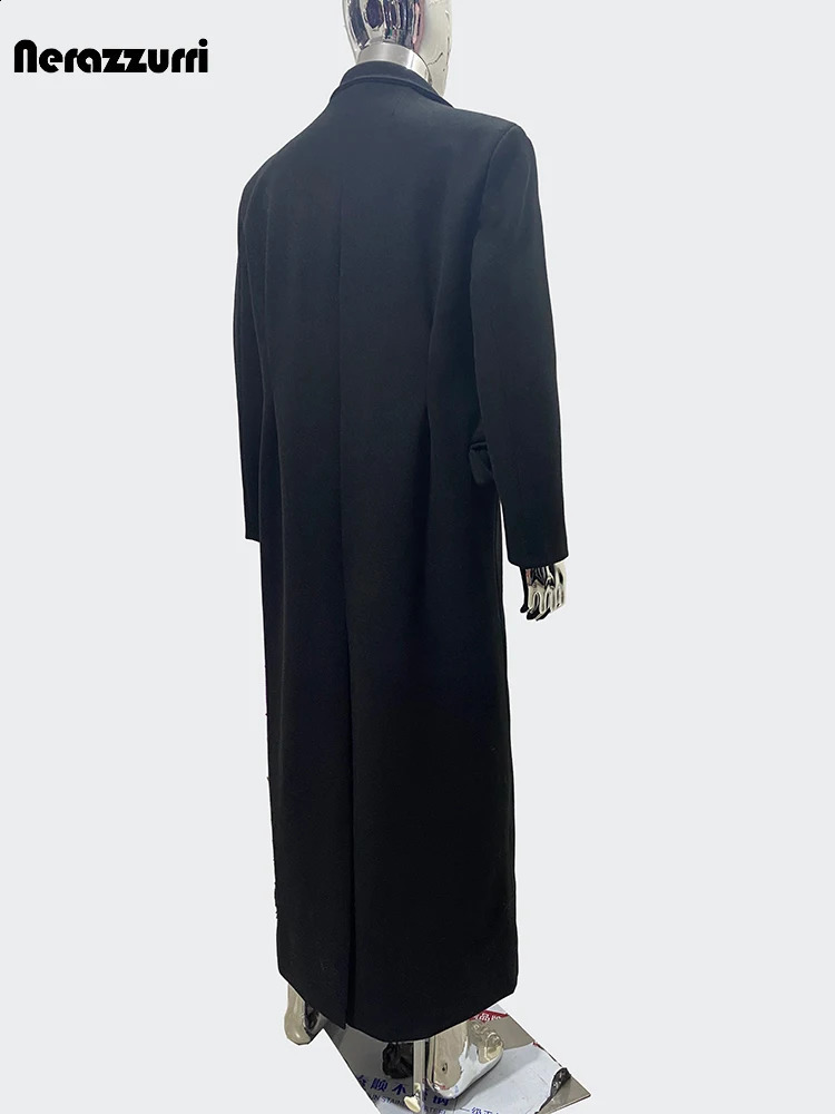 Nerazzurri Autumn Winter Long Elegant Black Soft Warm Woolen Coat for Men Single Breasted Wool blends Overcoat 251015