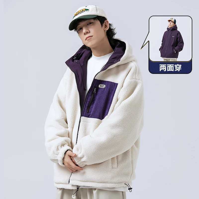 Fashion Double-Sided Wear Jacket Men Winter Cashmere Thicked Lamb Wool Cotton-Padded Jacket High Quality Warm Hooded Parka NewXJ241206