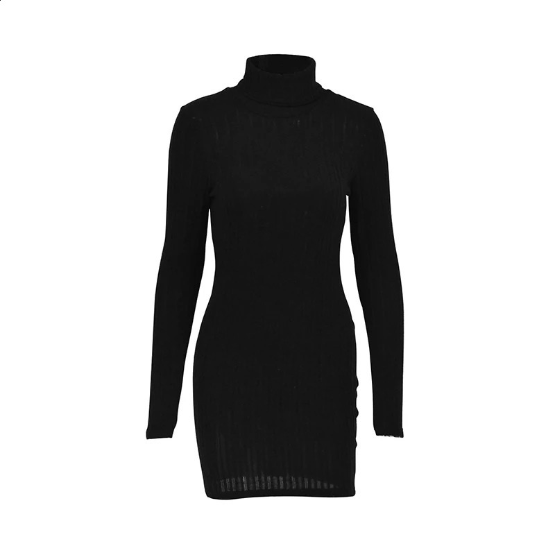 Solid Dresses Autumn Winter Women Long Sleeves Turtleneck Sexy Bodycon Sheath Mini Dress Club Elegant Party Knitted 241205