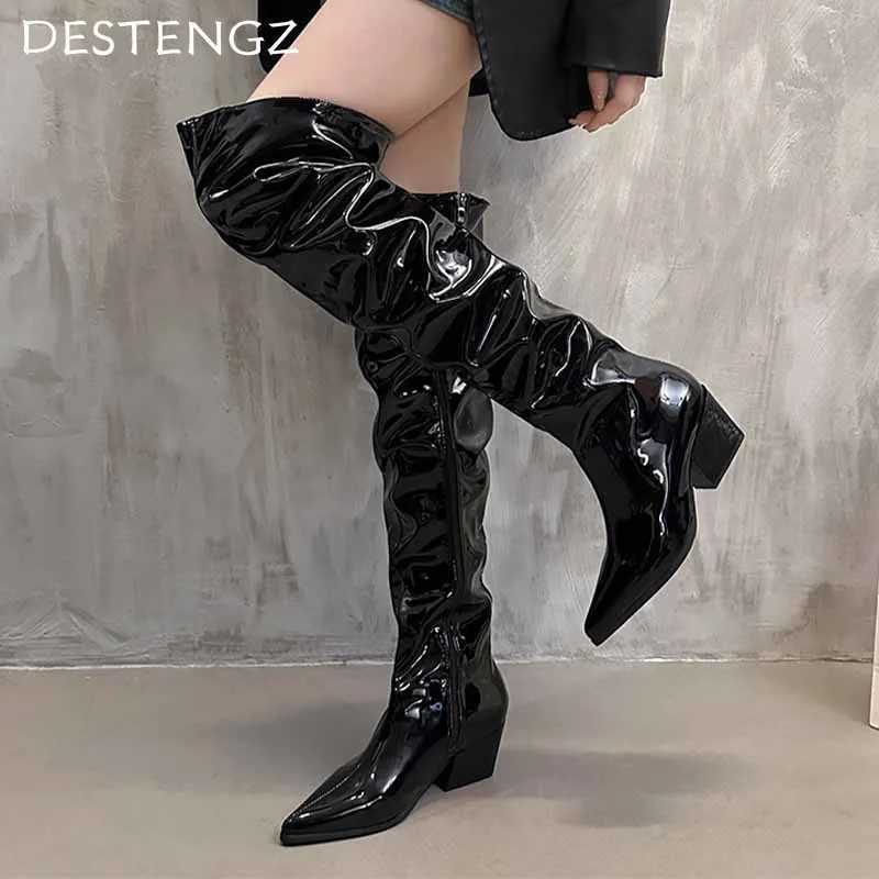 High Quality Pointed Toe Chunky Wan High Boots Designer Fi Mid H Leather Shoes Winter New Pump Dress Unprinted Good Product Zapatillas T241206