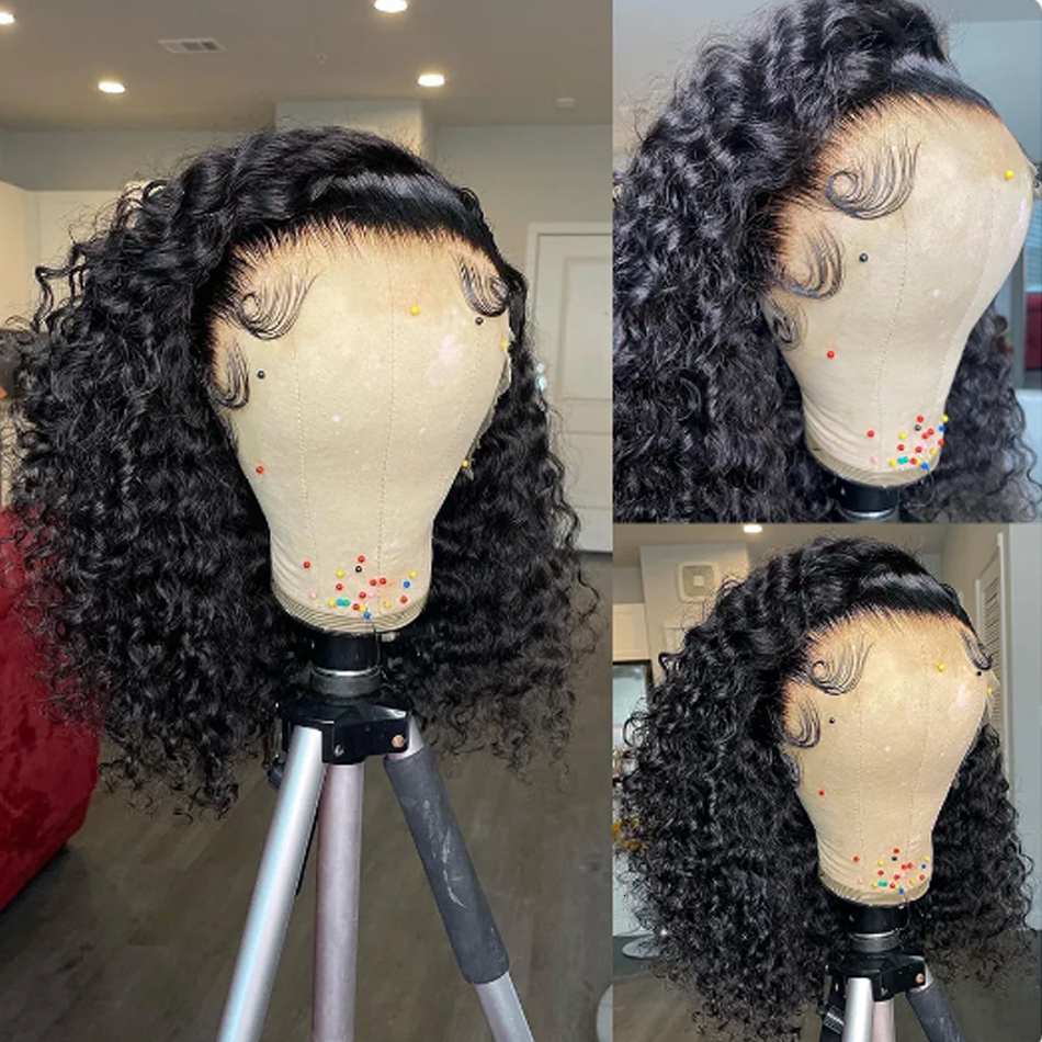 Loose Wave Glueless 13X4 Lace Frontal Brazilian Human Hair Wigs 180% HD Transparent Water Curly Short Bob Wig For Women
