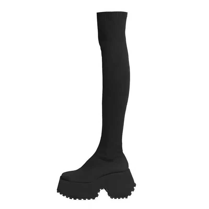 High Quality Fem Hot S Platform Wens Boots Over Knee Boots Wens Slippers Square Toes Wedge Shoes Wen Zhapatos T241206